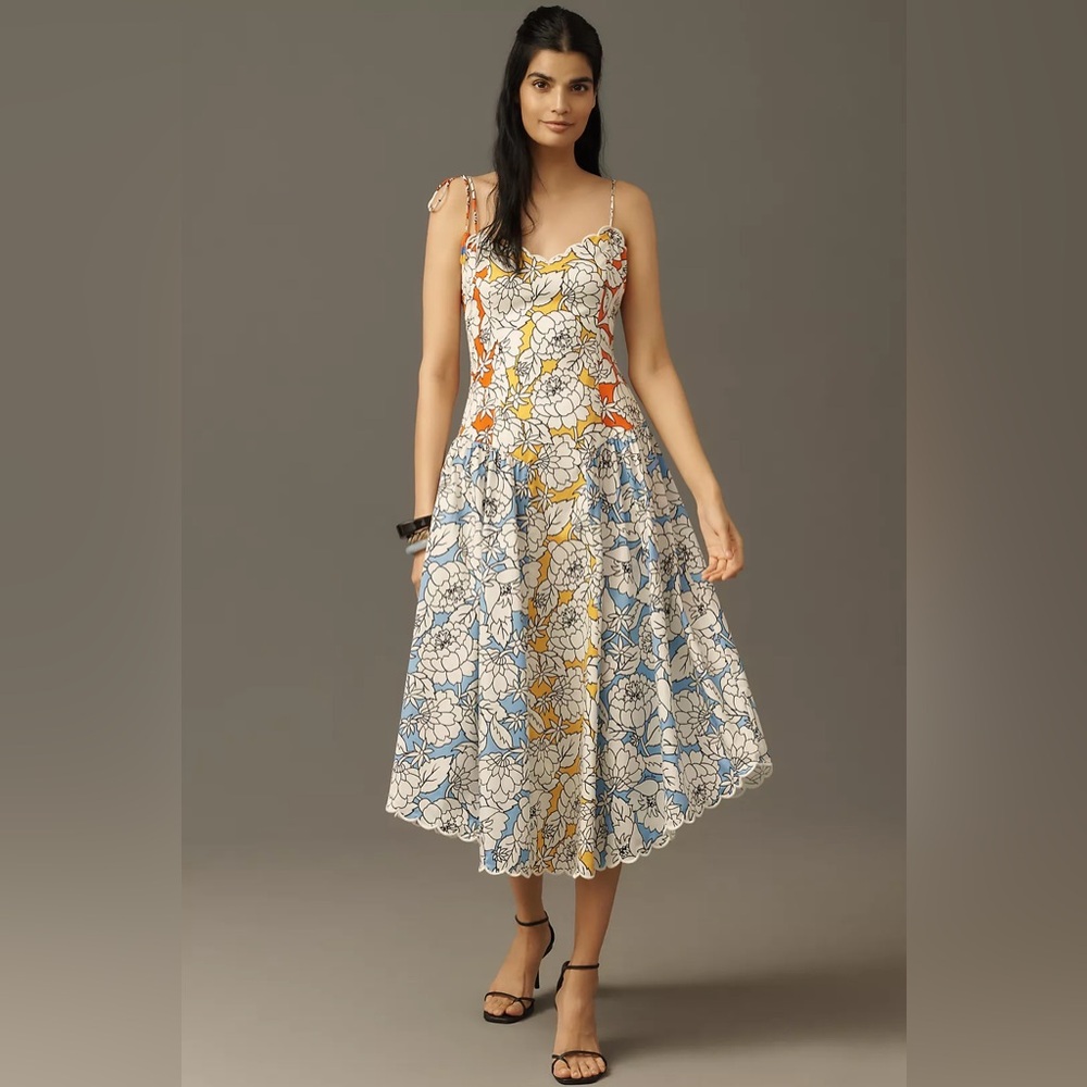 Farm Rio Basque-Waist Midi Dress
